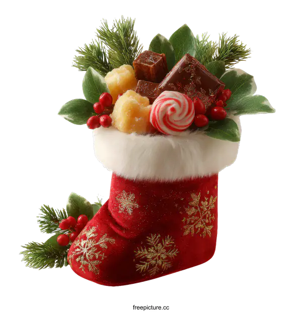[Transparent Background PNG]Christmas Stocking Filled with Treats Festive Decor