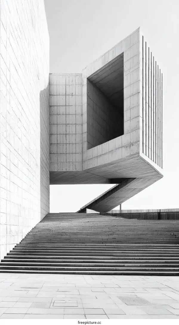 Modern Concrete Architectural Building Exterior with Staircase