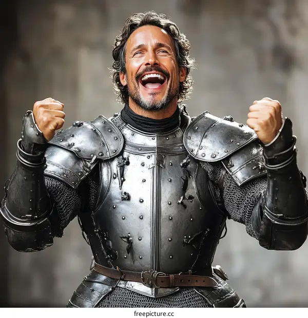 Victorious Medieval Knight Celebrates Victory