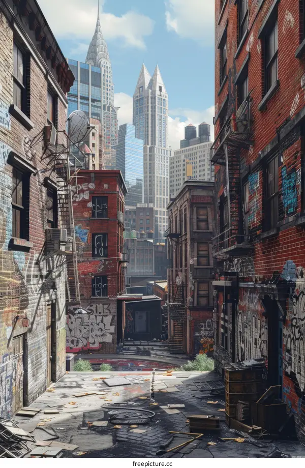 Urban Alleyway Scene in a Futuristic City