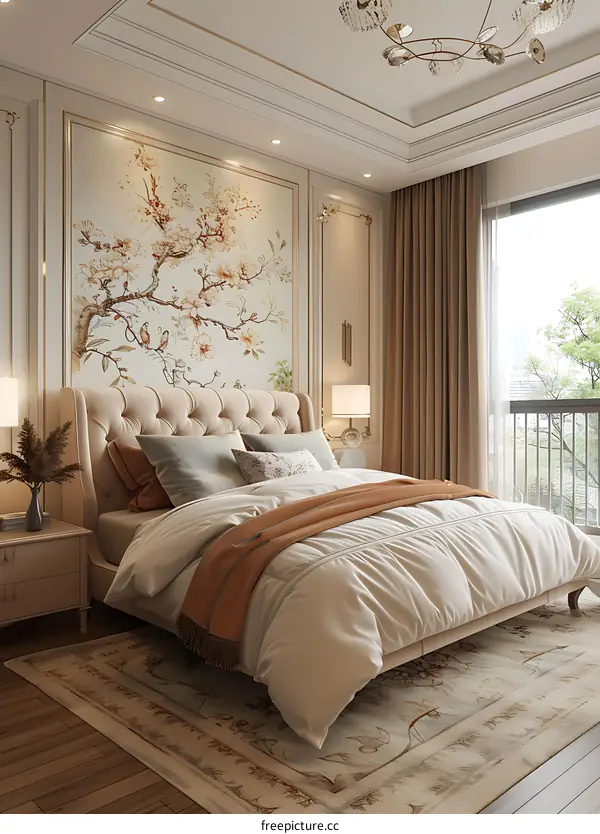 A bedroom decorated in traditional Chinese style