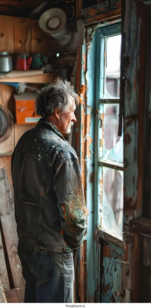 An old man looking out the window