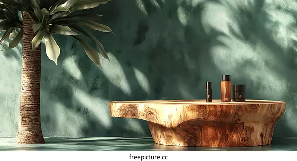 Natural Cosmetic Display with Wooden Table