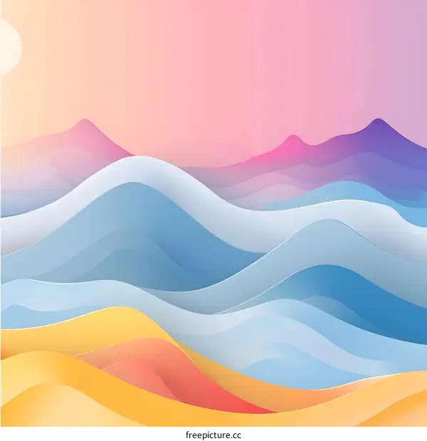 Abstract Paper Cut Style Mountain Landscape