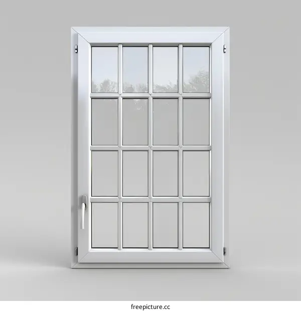 3D Rendering of a White Plastic Window Frame with a Handle and 12 Glass Panes