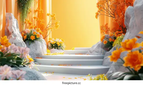 Floral Steps in a Pastel Orange and Yellow Setting