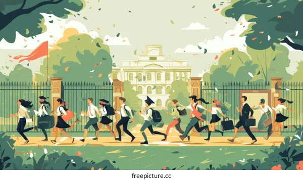 Students running to the university