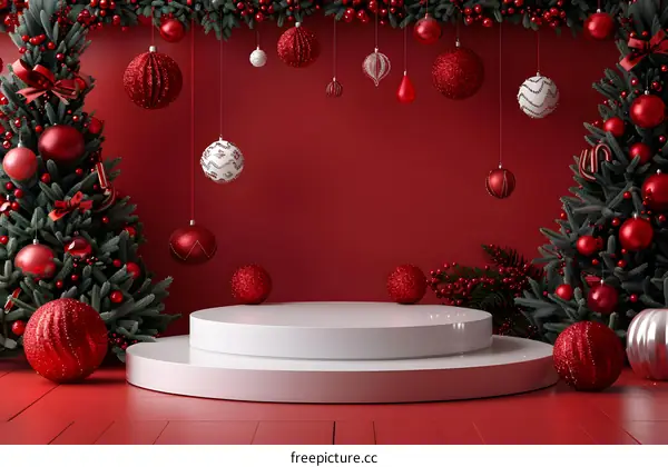Christmas Holiday Red Background Stage Mockup
