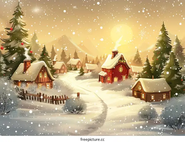 Christmas Village in Snowy Landscape