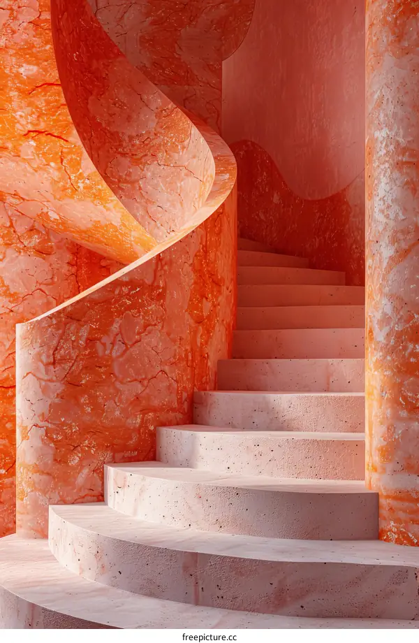 Modern Spiral Staircase Design in Coral Hues