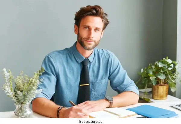 Businessman Working at Desk in Office Environment