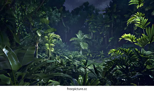 Tropical Rainforest Night with Rain