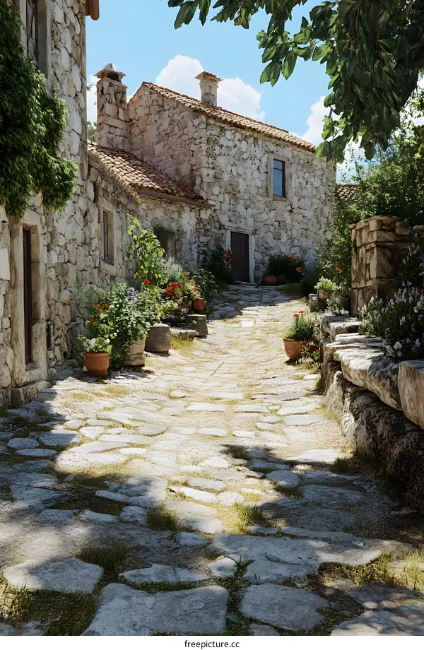 Stone Pathway in a European Village