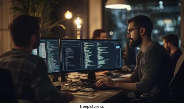 Night Time Software Developers Team Working