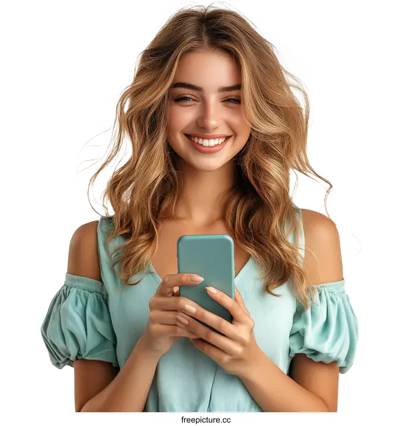 [Transparent Background PNG]Woman using smartphone portrait close up