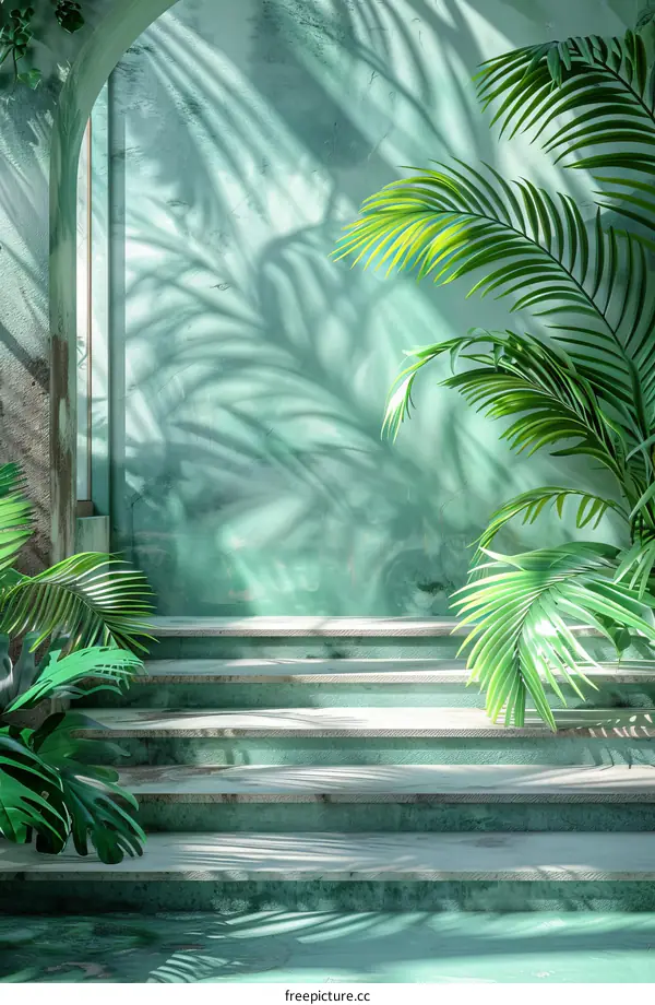 Tropical Green Stairway Illustration