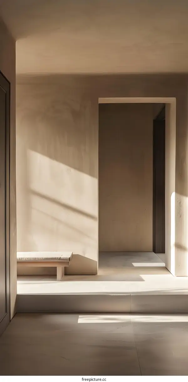 Minimalist Interior Design with Natural Light and  Wooden Bench