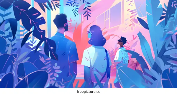 Three People Standing In The Garden