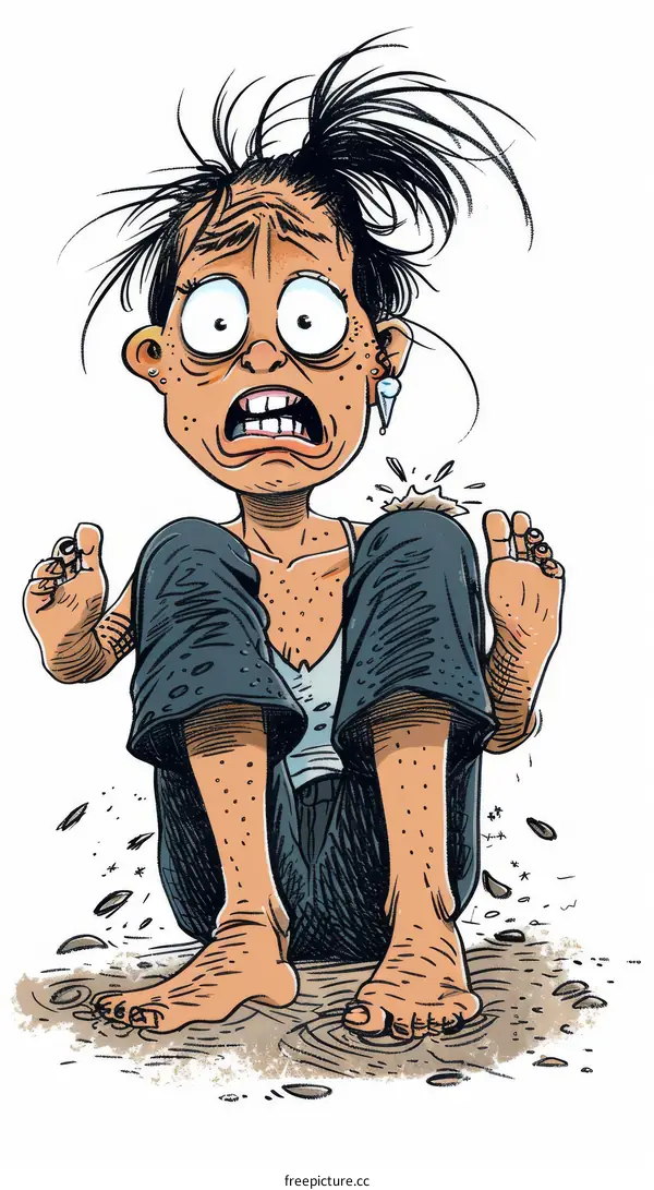 A terrified woman sits on the ground with her hands outstretched