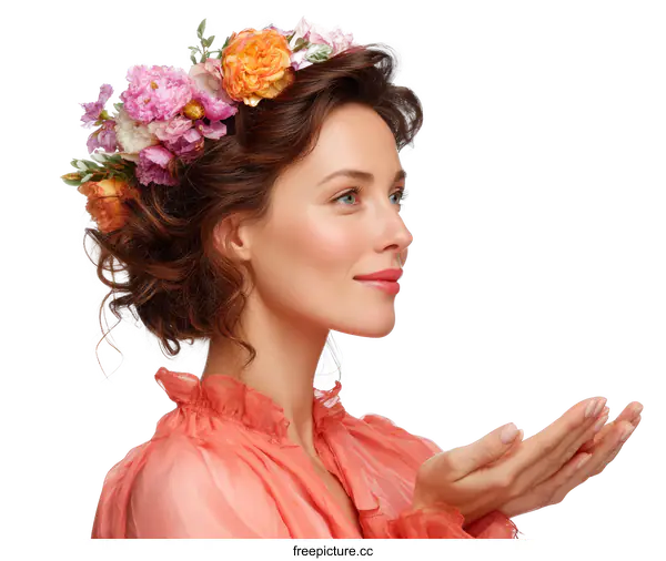 [Transparent Background PNG]Elegant Woman with Floral Headpiece