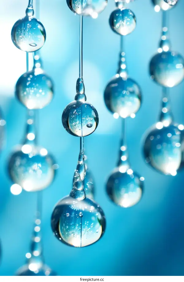 Crystal Clear Water Droplets Hanging from Glass Beads