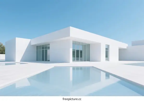 Minimalist White Modern House with Swimming Pool