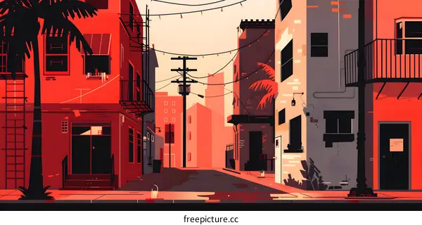 Palm Tree Alleyway Illustration