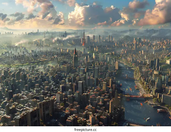 Futuristic Cityscape Aerial View Illustration