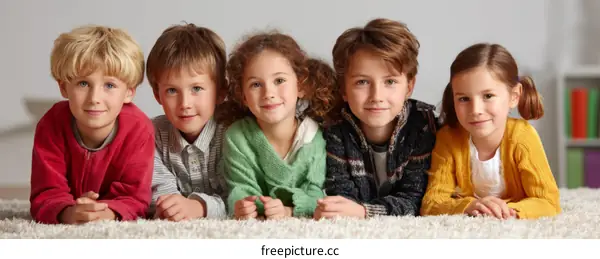 Children Lying Down Together Smiling