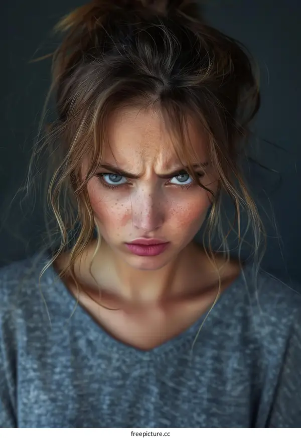 Close-up Portrait of a Woman with an Angry Expression