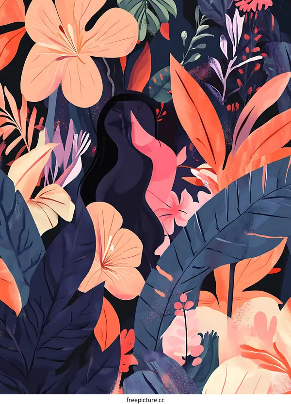 Woman In Floral Illustration