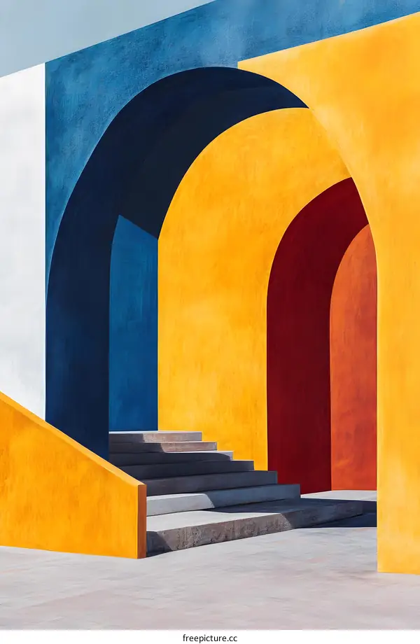 Abstract Architecture with Colorful Walls and Arches