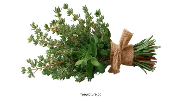 [Transparent Background PNG]Fresh Herb Bouquet Tied with Burlap Ribbon