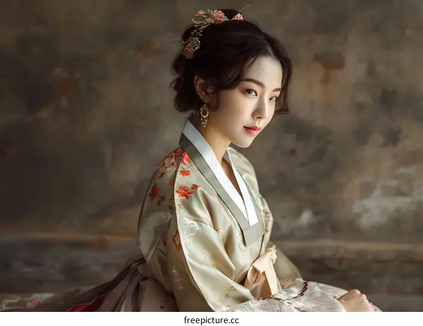Portrait of a young Korean woman in traditional dress