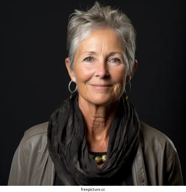 portrait of a smiling older woman with gray hair