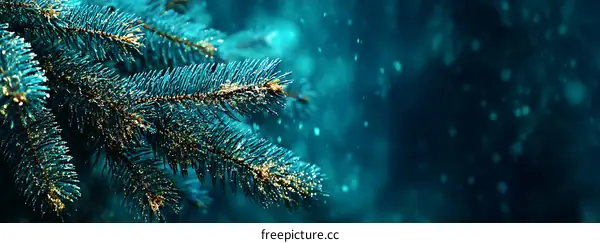 Teal Christmas Tree Branches with Golden Sparkle