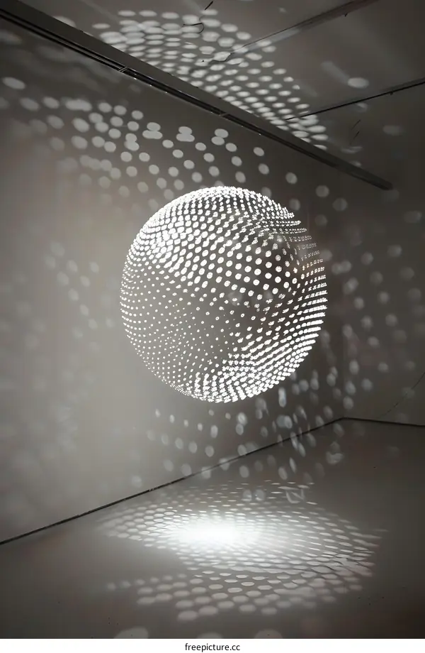 White Sphere Light Fixture With Dotted Pattern
