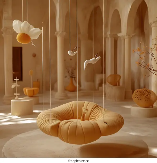 Suspended Flower Chair in a Minimalist Interior Design
