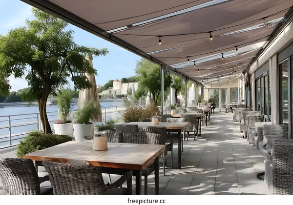 Riverfront Outdoor Dining Terrace with View