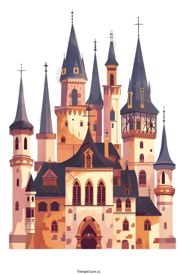 Fantasy Castle with Multiple Towers and Windows