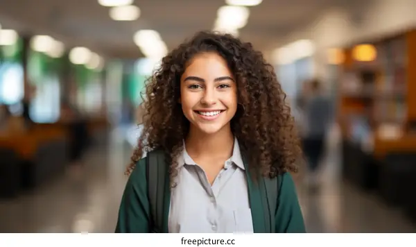Portrait of a smiling young woman with curly hair