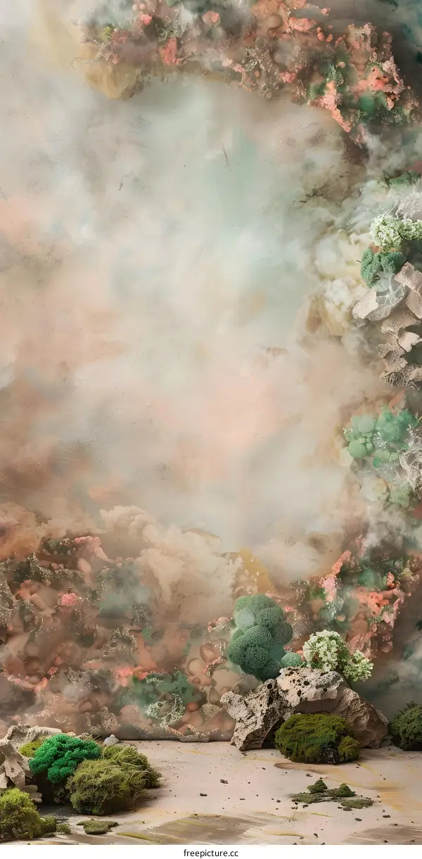 Abstract Painting with Green and Pink Colors