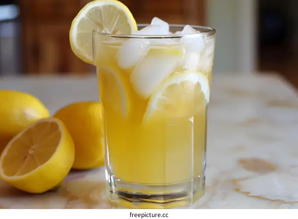 Glass of Iced Lemonade With Lemon Slices