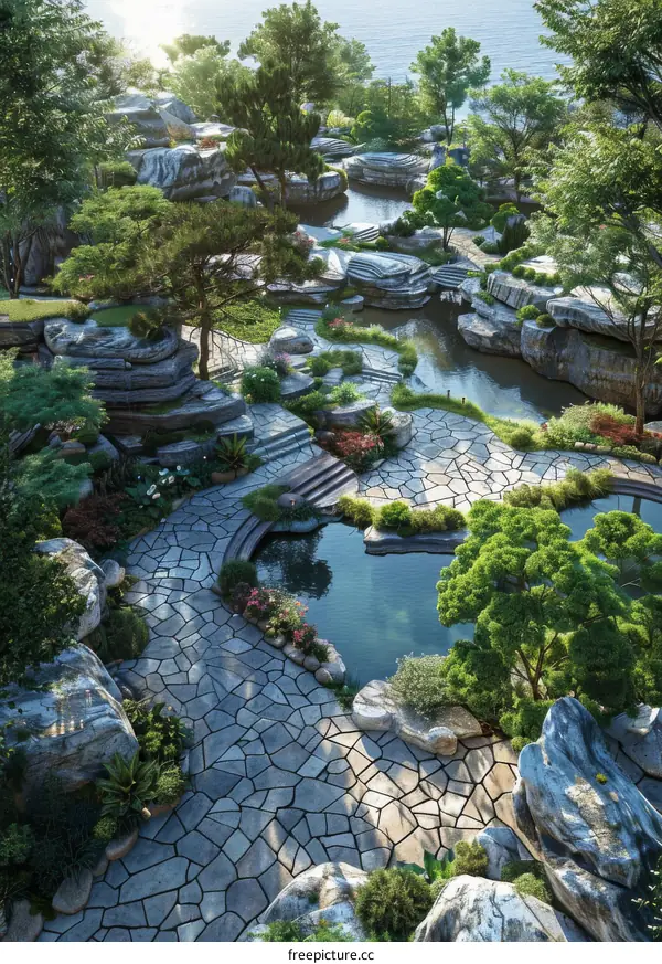 Serene Courtyard with Pond and Rockery