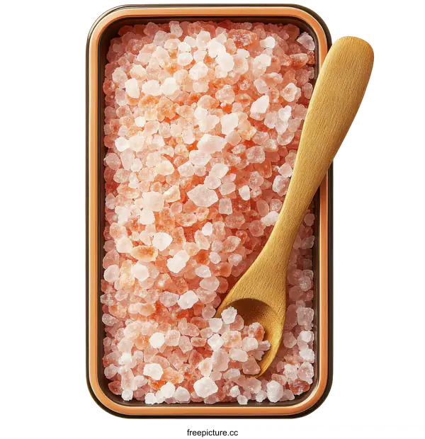 [Transparent Background PNG]Himalayan Pink Salt in a Wooden Spoon