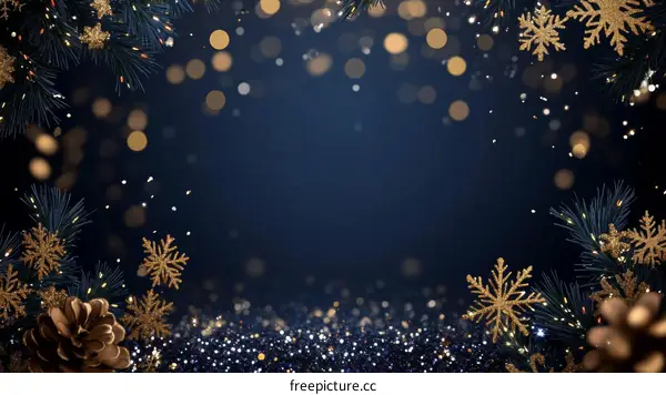 Christmas Festive Background with Glitters and Snowflakes