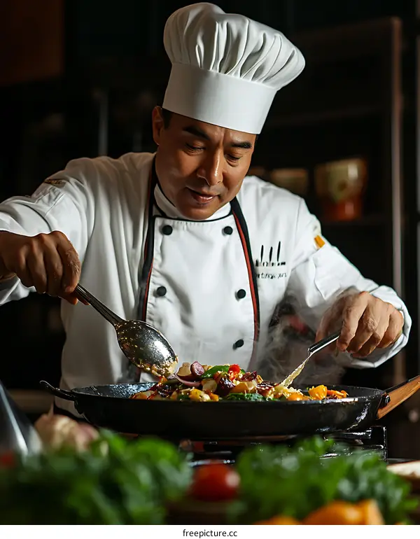 Chef Cooking Food in a Pan