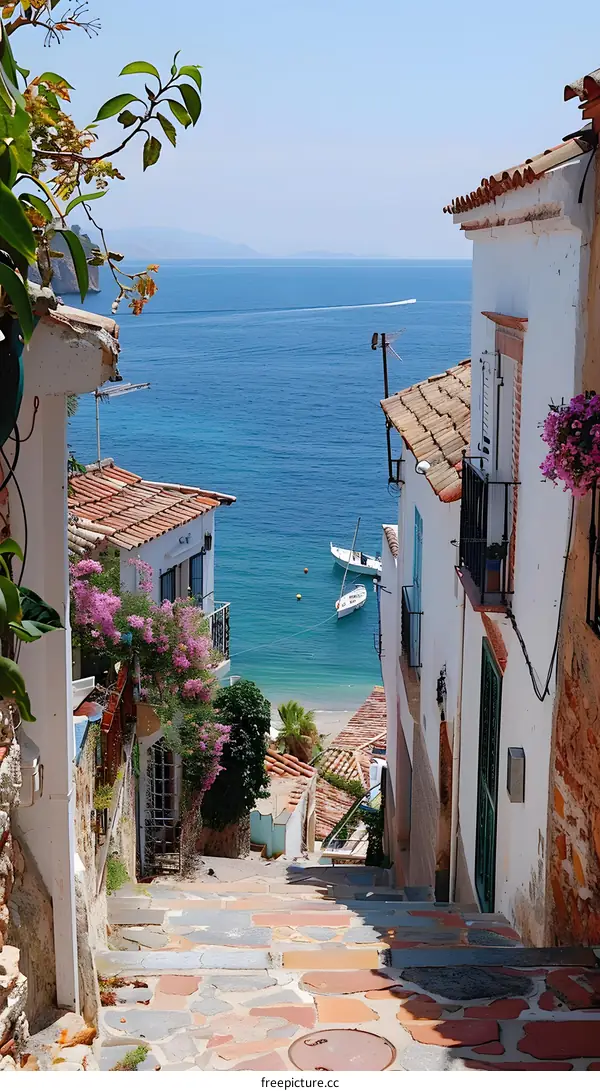 A steep alleyway in a Mediterranean village