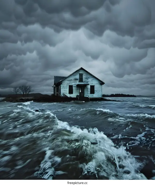 Lonely House Under Stormy Sky