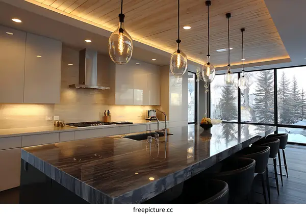 Modern Kitchen with Large Island and Panoramic Views